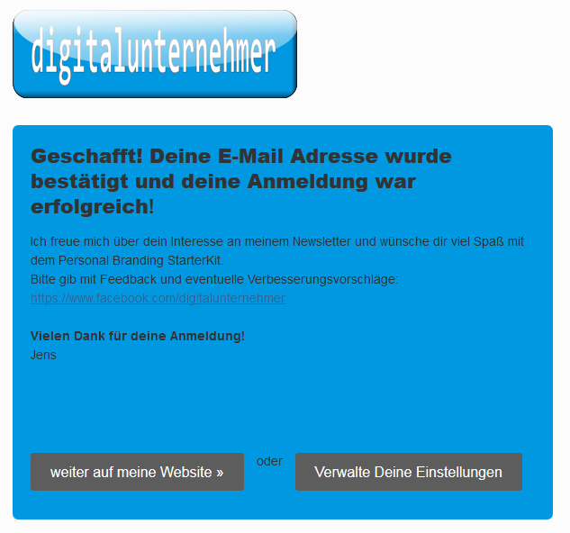 E-Mail-Marketing Opt-In erfolgreich